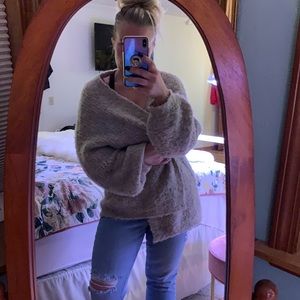 Wool Blend, oversized, drop shoulder, open front cardigan.